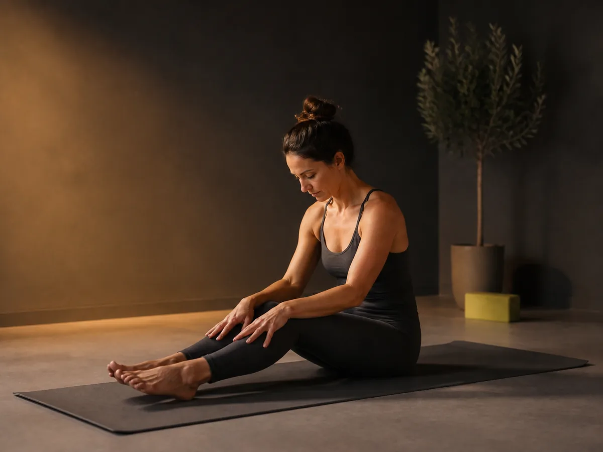 Personne réalisant une posture stable pour la séance retour au calme du soir.
