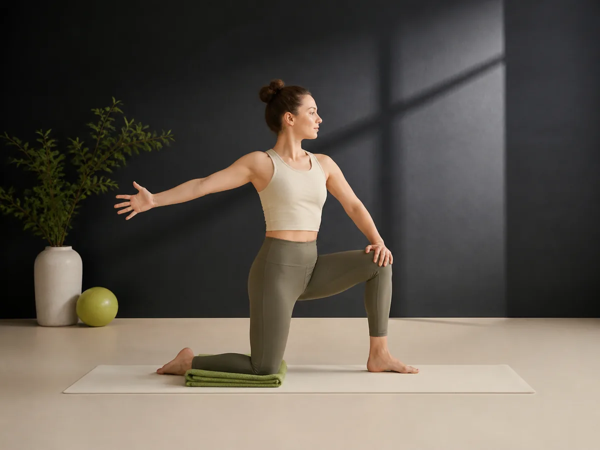 Personne réalisant une posture stable pour la séance épaules et hanches mobiles.